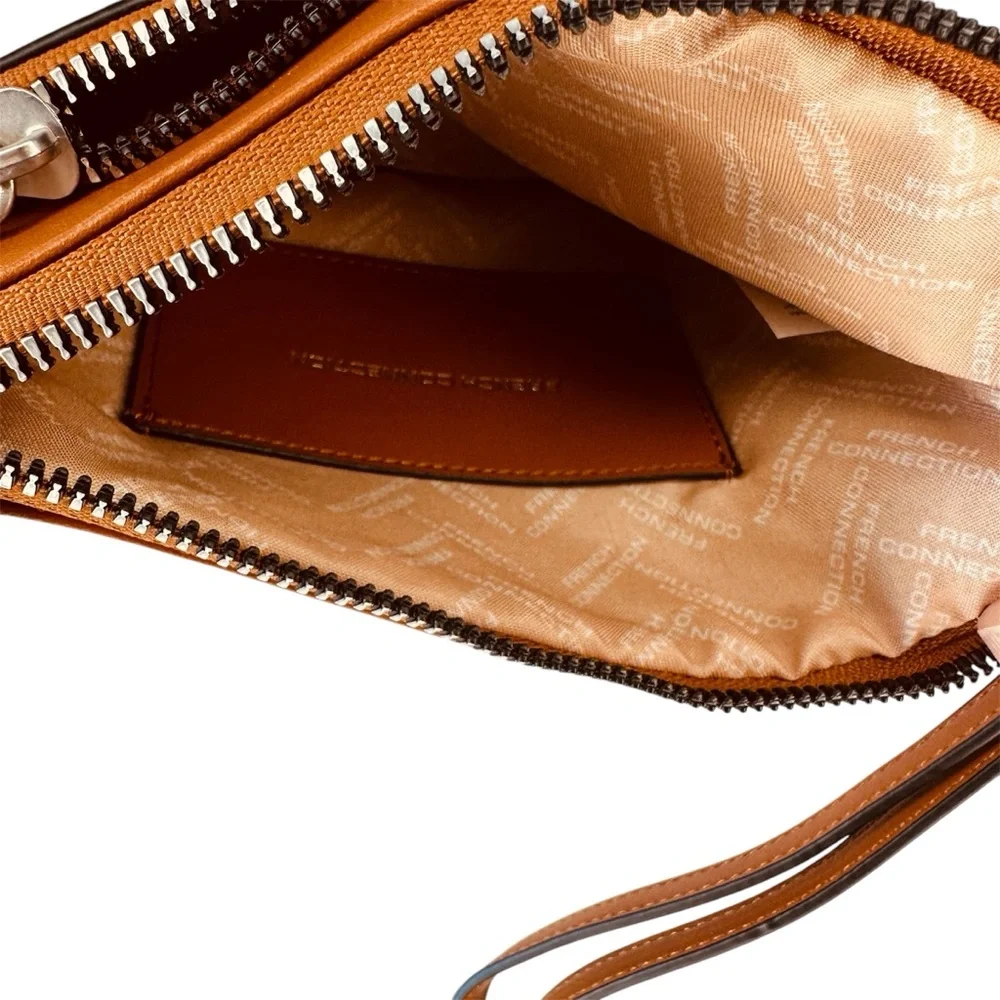French Connection Lucy Honey Brown Zip Clutch